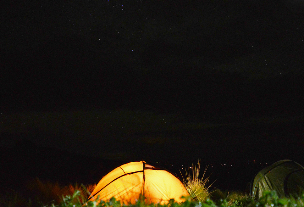Wild camping at night under stars Sian Lewis
